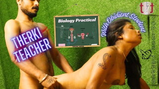 Teacher with obedient student in Biology Practical class 