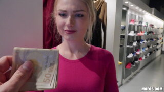 Sexy blonde girlfriend takes money and gets fucked in the public 